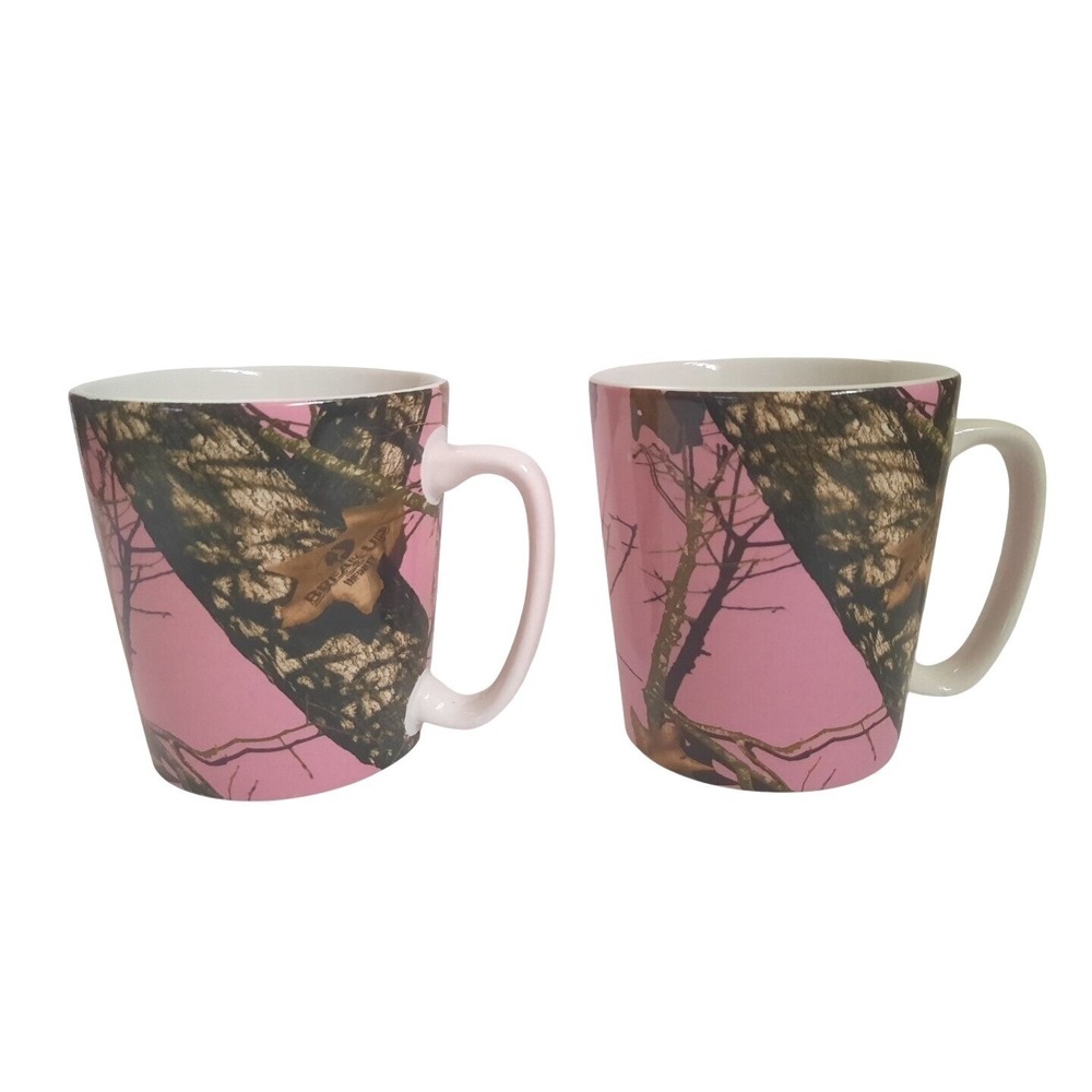 Mossy Oak Break-Up Infinity‎ Pink Camo Coffee Mugs Set of 2 Ceramic Tea Cups